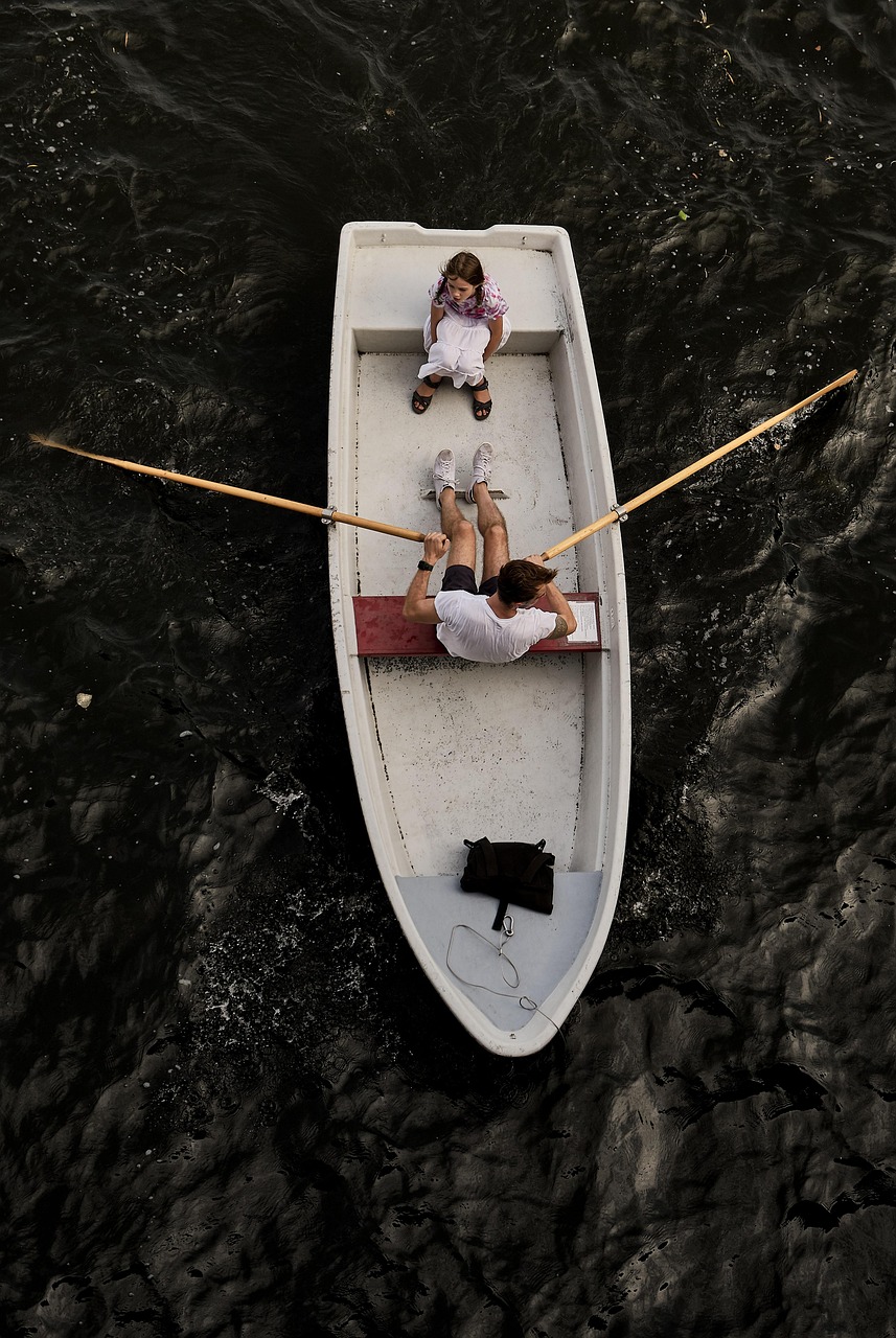 boat, rowing, river, rowing boat, water, leisure, man, daughter, father, nature, vacations, activity